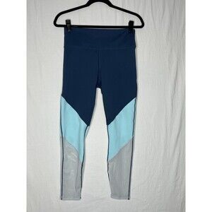 Fabletics Zone High Waisted 7/8 Powerhold Color Block Leggings Size M Mesh Blue